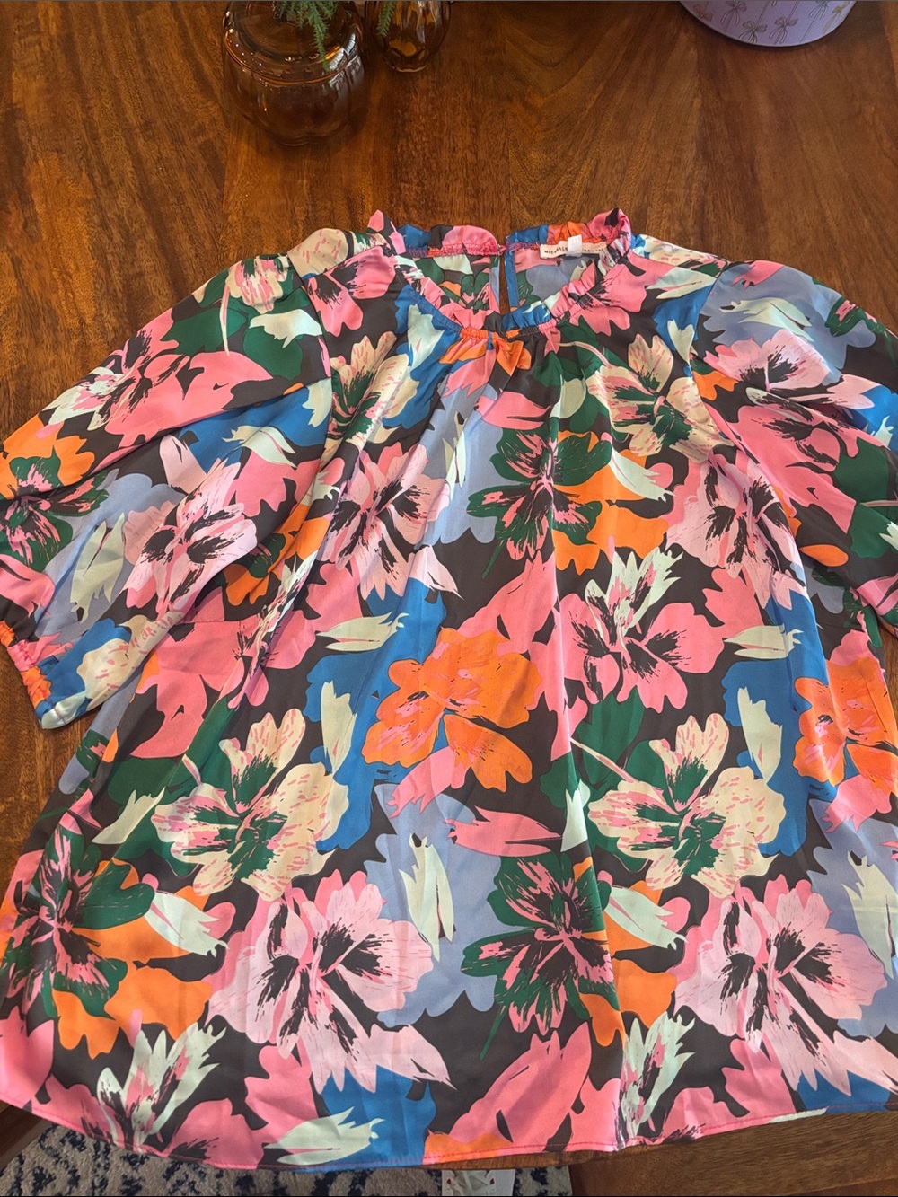 Bright Floral Peasant Tunic in Pink & Orange